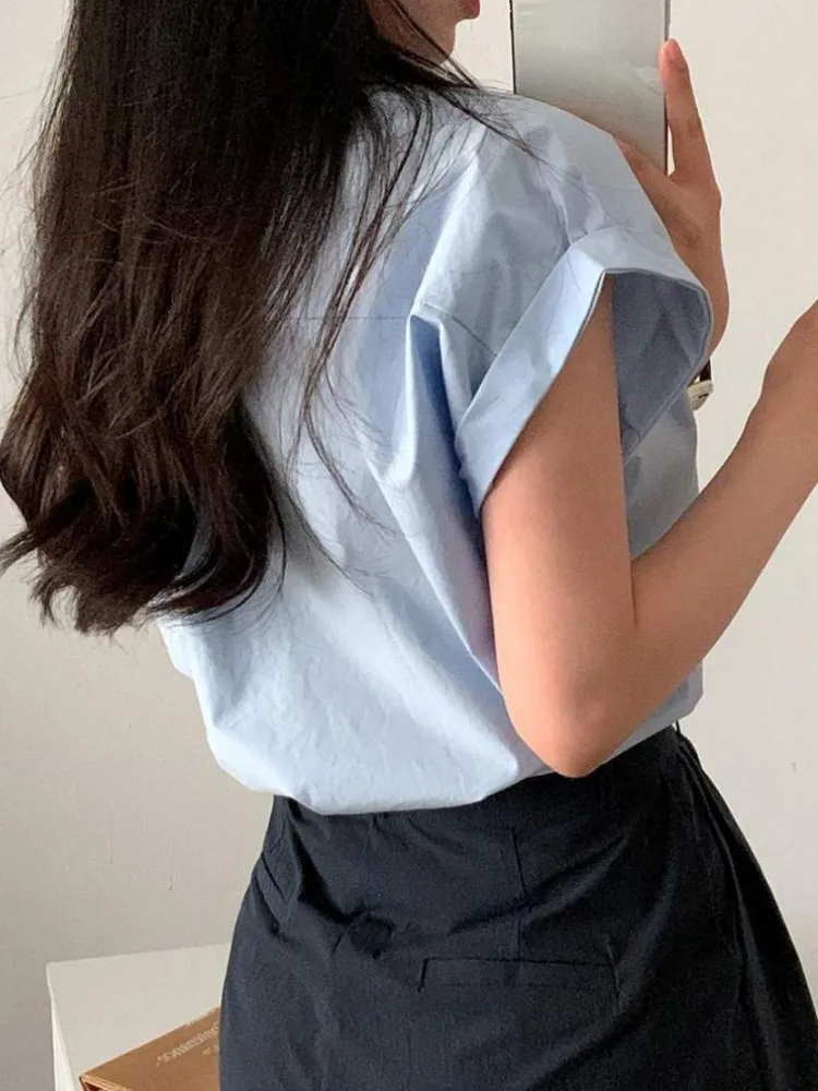 Short Sleeve Simple Women Blouses 2024 Camisas De Mujer Solid Color Summer Oversized Shirts Fashion Korean Vintage Blouse Tops