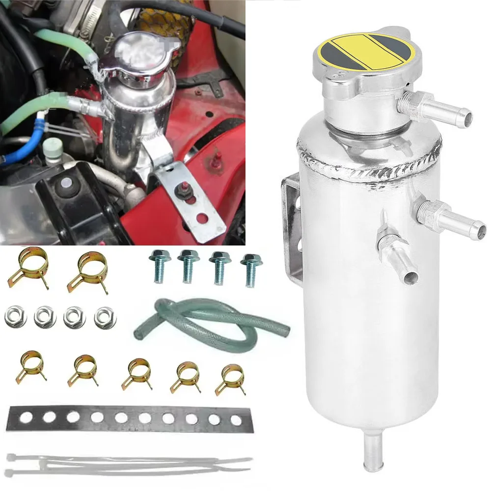 Car Radiator Cooling System Universal Aluminum Coolant Swirl Pot Breather Air SeparatorTank Racing Engine CoolantCatch Can Parts