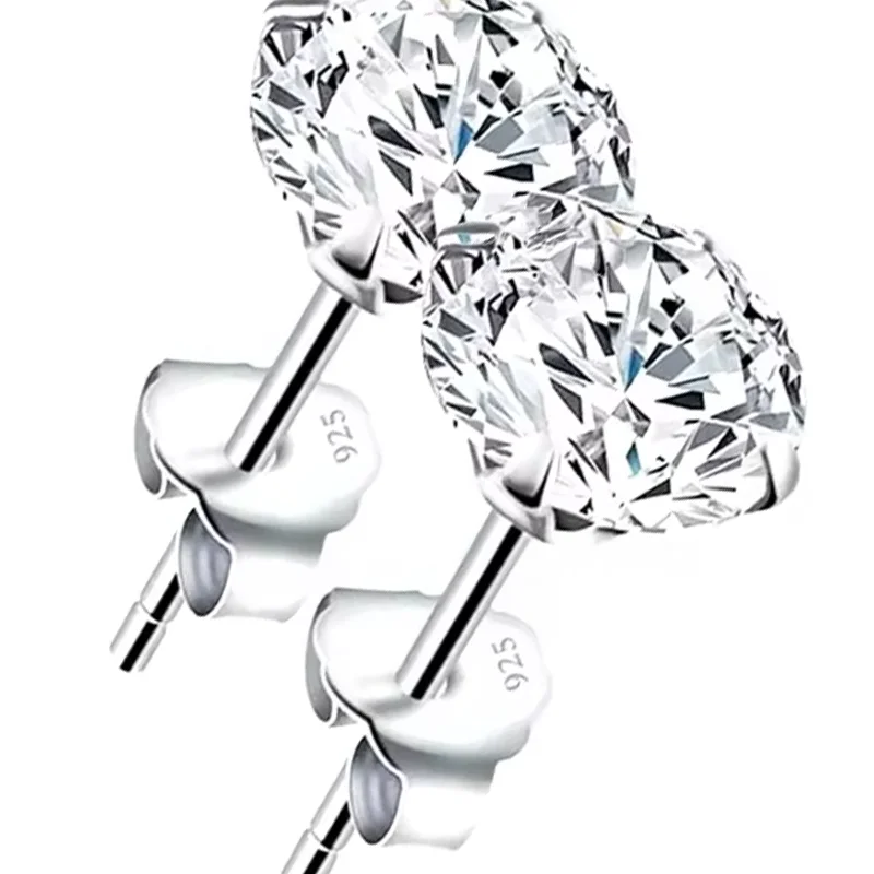 Clear White Cubic Zircon Sterling quality Jewelery Pure Zircon Earring Solid Stamp 925 Sterling Silver Stud Earrings Jewelry