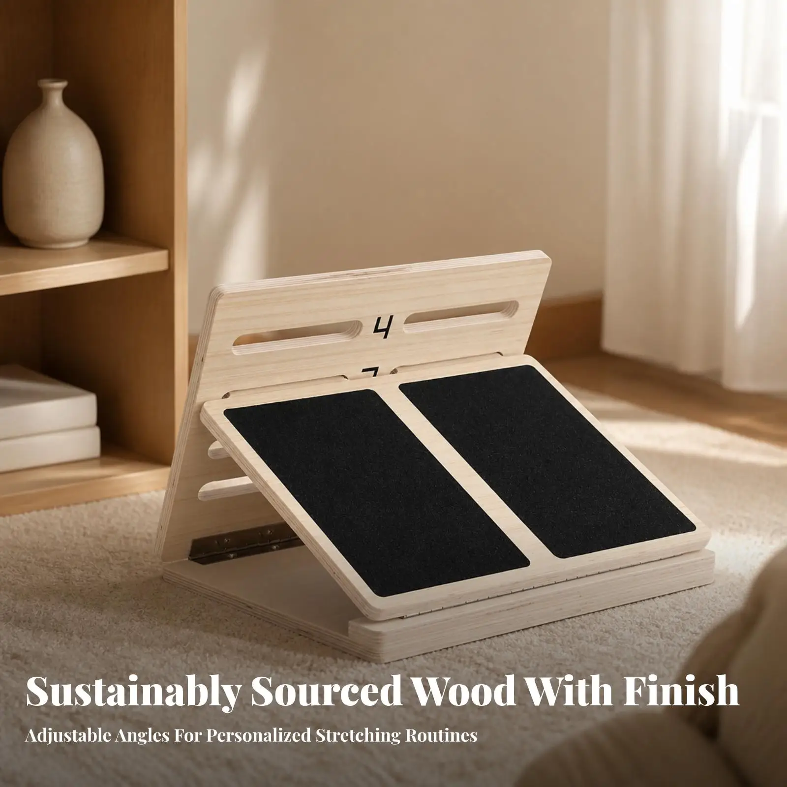Folding Wood Calf Stretcher Board for Standing Stretch Slant Board Adjustable Angle for Home Gym Yoga Dance Flexibility Workout