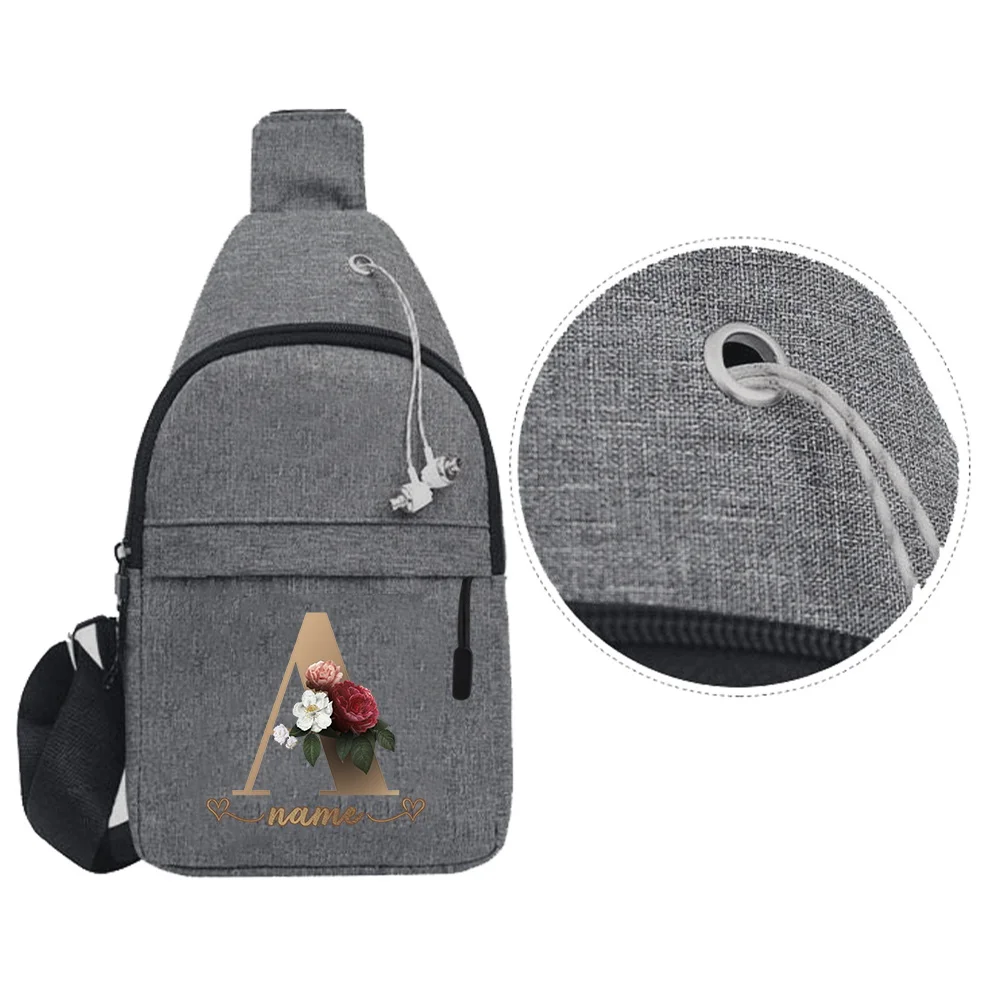 Personalized Customization Rose Gold Letter Men's Gray Chest Bag Multifunctional Casual Crossbody Bag Men's Shoulder Bag