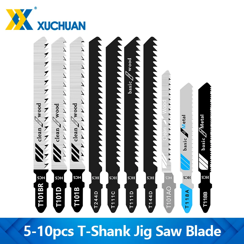 

5-10pcs Jig Saw Blade Set T-Shank Jigsaw Blade HCS Steel Saw Blade for Wood Metal Cutting Tool with Fine and Coarse Teeth