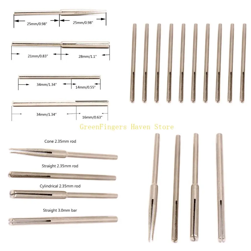 

F68D 10Pcs Sandpaper Clamp Split Mandrels Long Abrasive Holder Clip Rod Carved Point