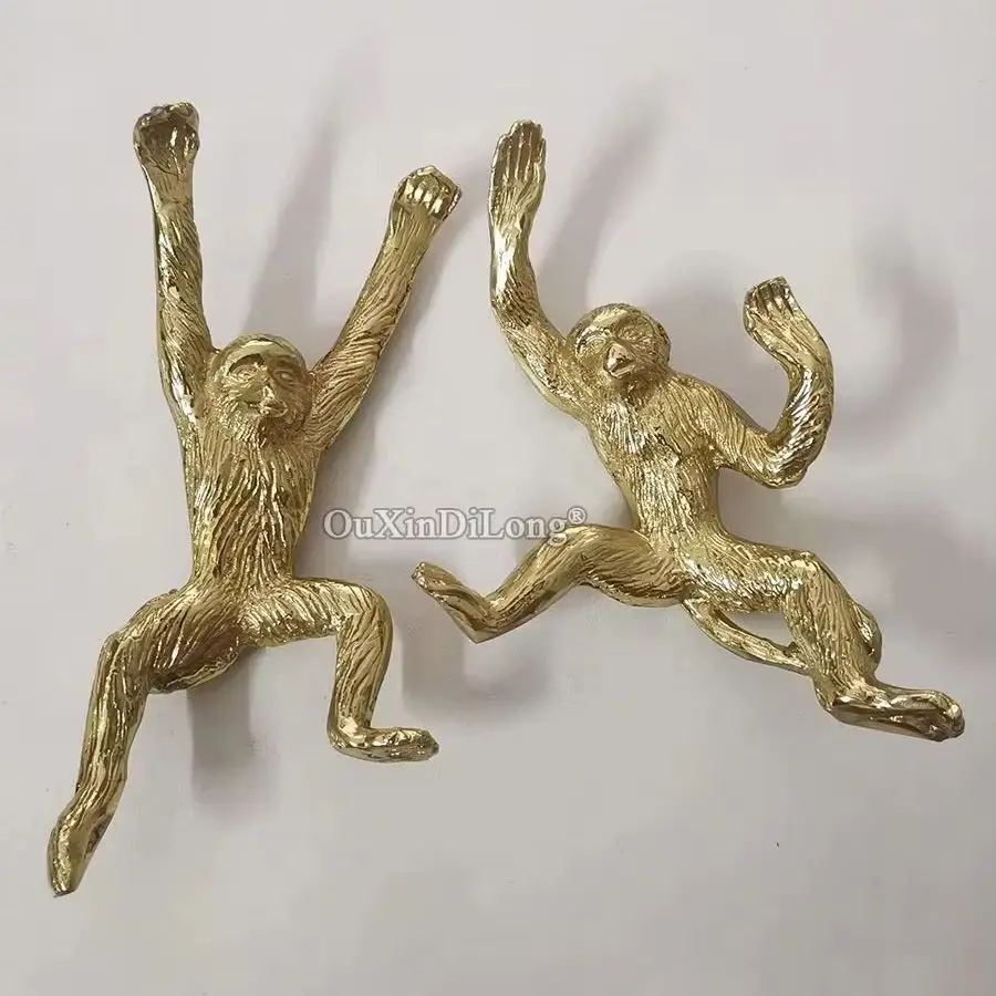 4PCS Solid Brass Monkey Furniture Handles Drawer Knobs Cupboard Wardrobe Closet Dresser Cabinet Door Pulls Knobs Decorations