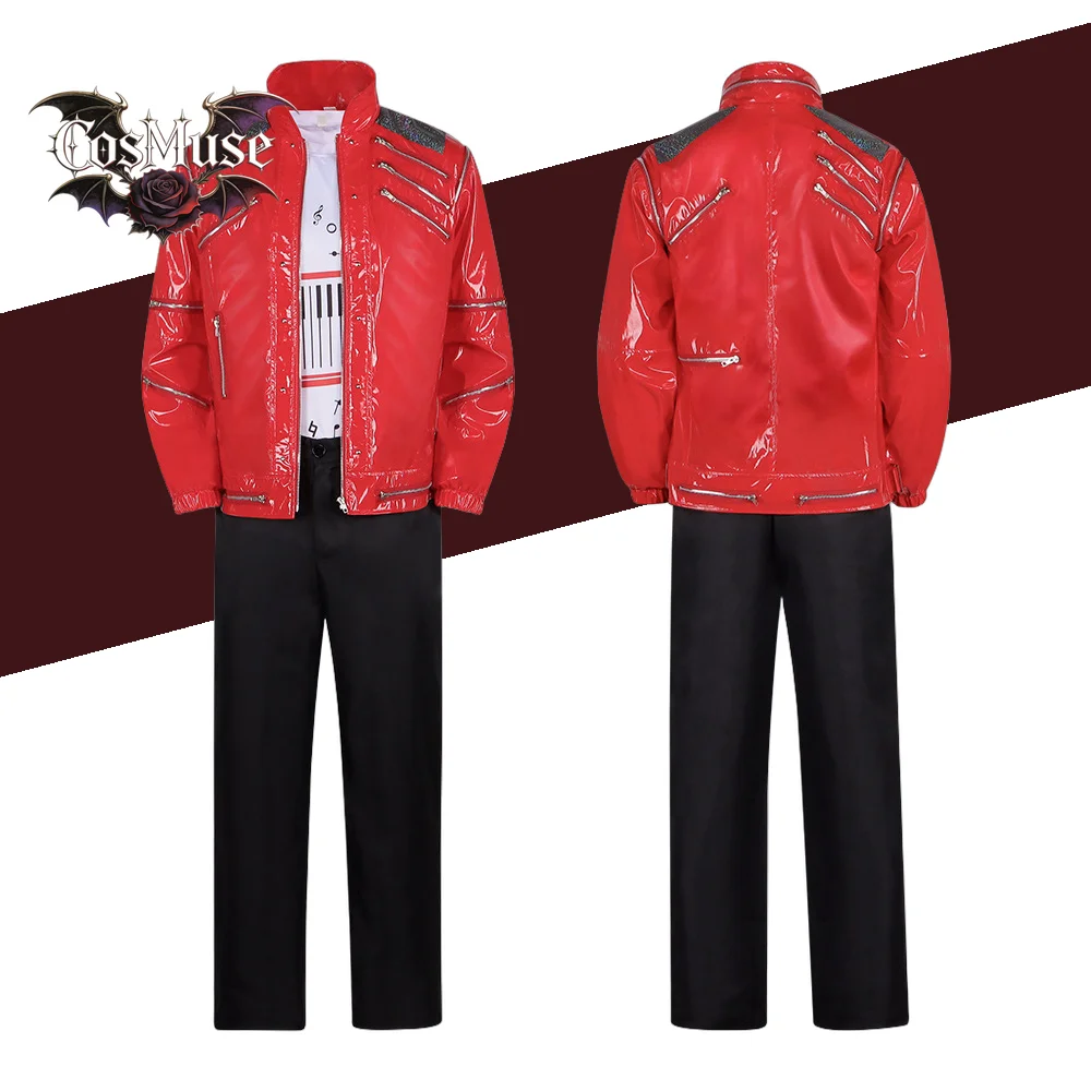 

Men Cosplay Stage Dancer Thriller Costume Red Zipper Classic Dance Costumes Jacket for Impersonators Halloween Xmas Suit