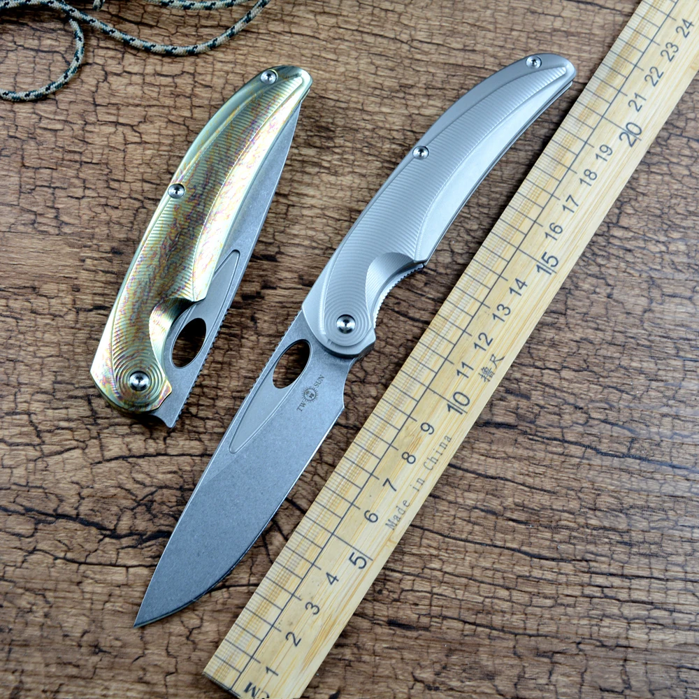 

TWOSUN TS455 Folding Knife 14C28N Blade Ceramic Ball Bearing Washer Titanium Alloy Handle Outdoor Camping Pocket Knife