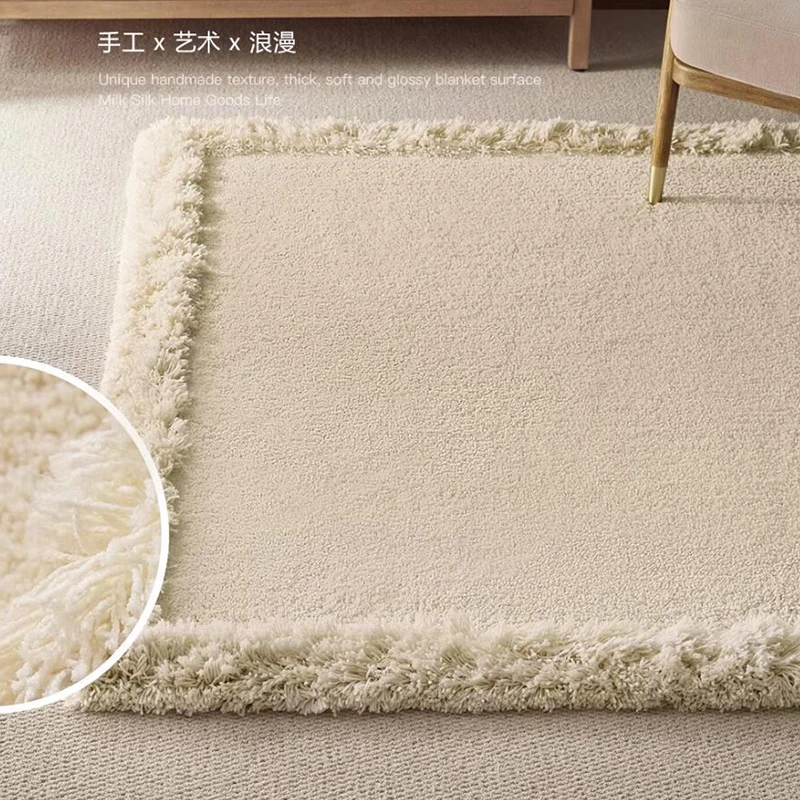 Alfombra de Felpa Suave de Color Sólido Simple, Alfombra Moderna de Estilo Crema para Sala de Estar, Alfombra para Dormitorio, Alfombra para Habitación Infantil, Alfombra para el Lado de la Cama, Alfombra Grande para Estudio