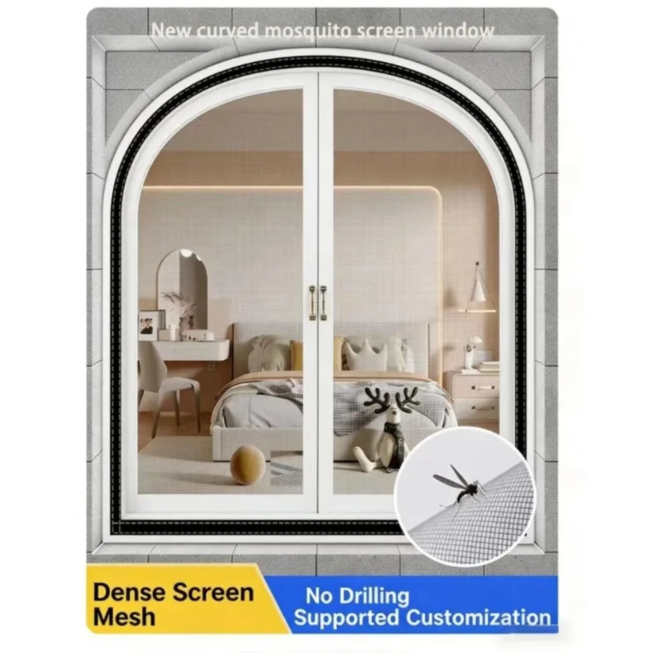 The Latest Arch Shaped Mosquito and Fly Proof Invisible Screen Window, Customizable Size with No Holes and Self-Adhesive,