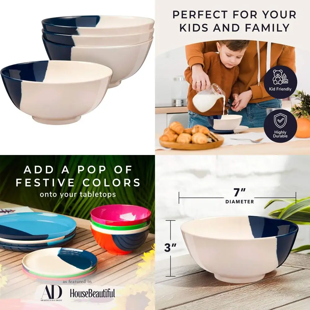 

Sturdy Melamine Pasta & Salad Bowls Set of 4 - Shatterproof, Dishwasher Safe, BPA-Free, Ideal for Outdoor Dining