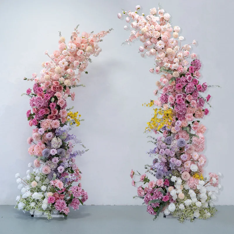 Wedding decoration pink arch floral set, simulated silk flower photography background event 4S store ceremony arrangement