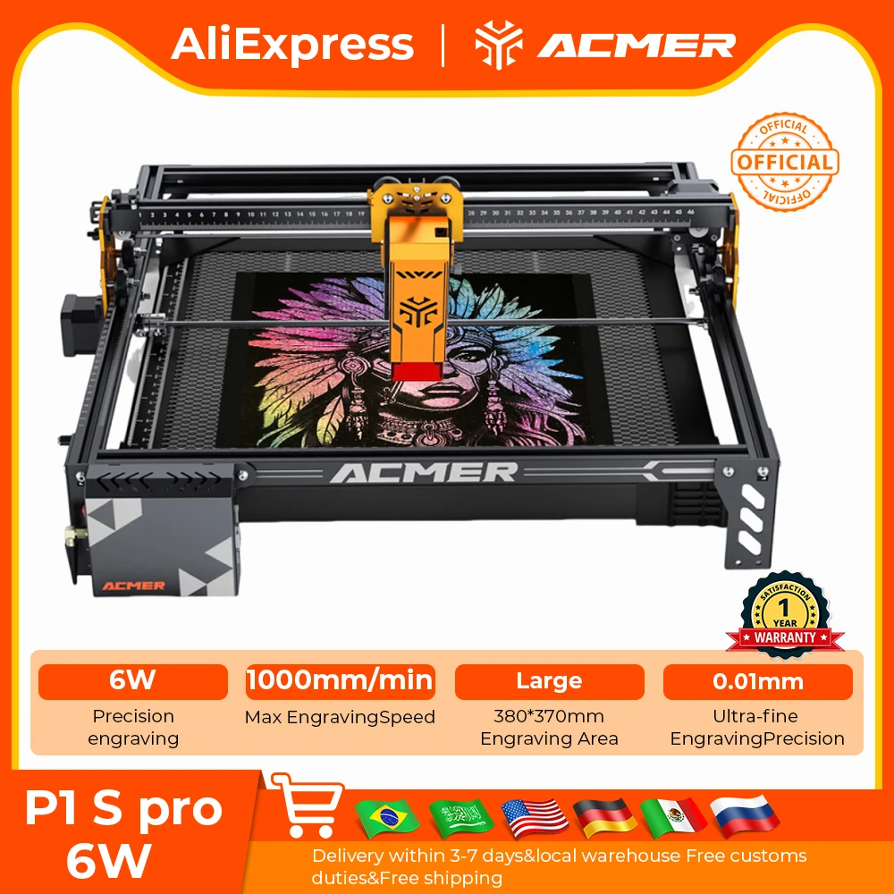 

ACMER P1 S PRO 6W Laser Engraving Cutting Machine CNC Blue Laser Head WiFi APP Control Woodworking Engraving Machine Plywood