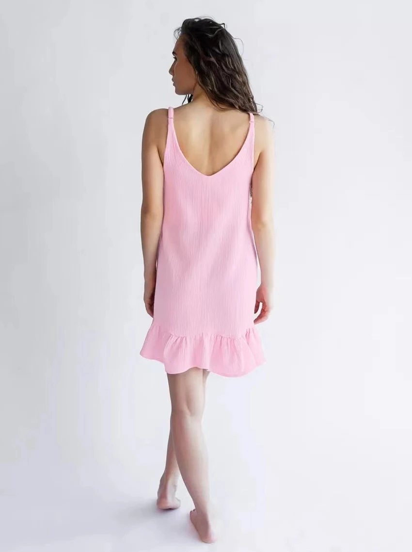 

Summer Comfortable Loose Home Clothes Women's Sp Dr Susp Sle V-ne ort Svel Pure Color Casual Faion