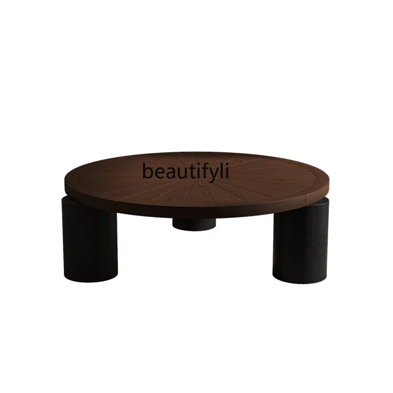 

French Solid Wood Coffee Table round Living Room Home American Retro Log Low Table Light Luxury and Simplicity Middle Ancient