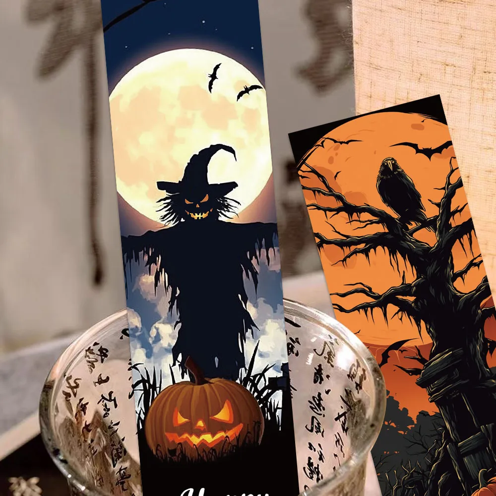 30pcs Halloween Bookmarks Reading Books Labeling Paper Cards Students Creative Holiday Gifts Decorating Pages Labeling Bookmarks