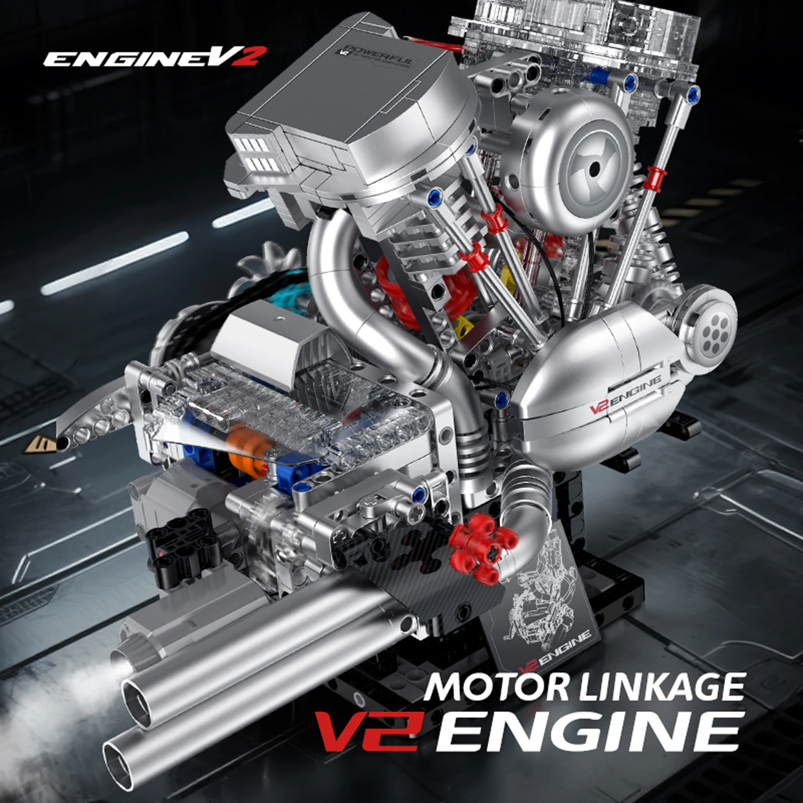 

867 шт. классический комплект модели двигателя с плоской головкой V2, строительные блоки с дымовым двигателем, собранная коллекция игрушек для мотоцикла XZ0014