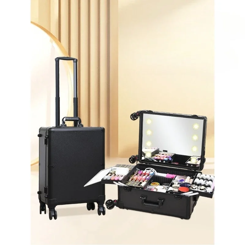 Cosmetic case Professional follow-up artist pull rod with mirror portable light rod 22-inch 24-inch storage box