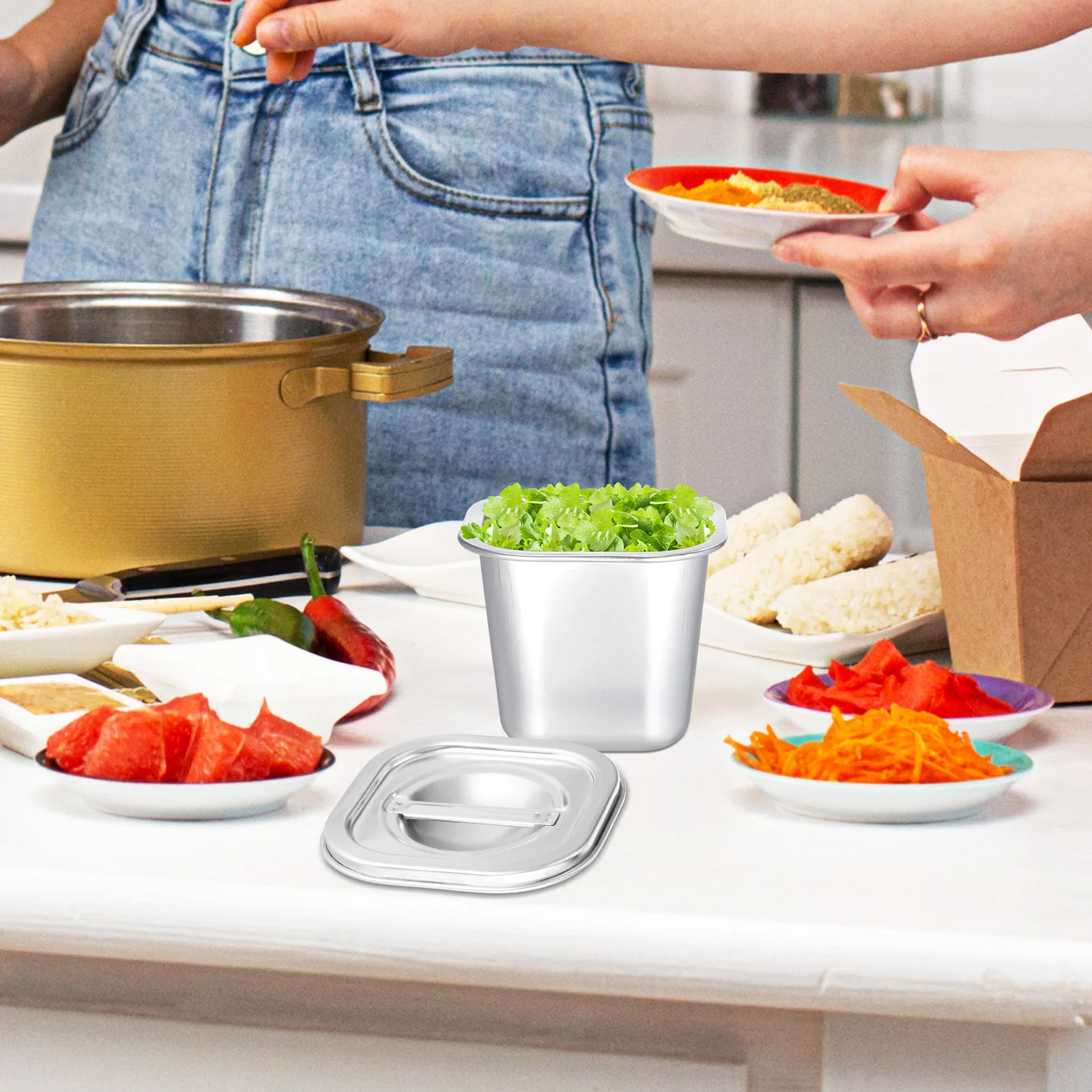 

Stainless Steel Seasoning Storage Jar 2L Large Capacity Kitchen Spice Box with Lid Condiment Container Organize Countertop Herbs