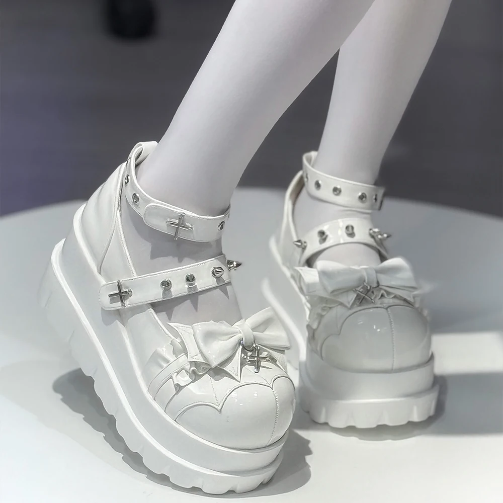 Original Design Cross Girl Punk Style Sweet Cool Spicy Girl Thick Soled Shoes Lolita Y2k Subculture Student Single Shoes Female