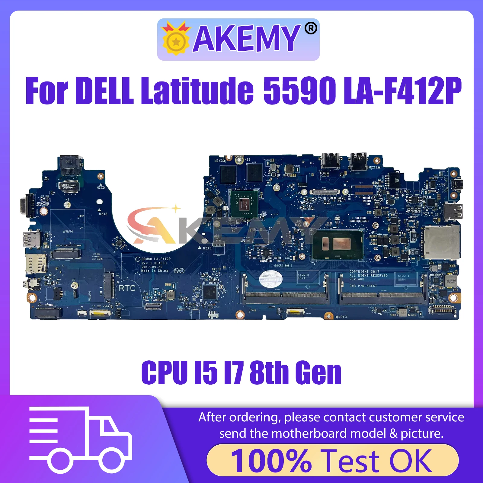 

AKEMY LA-F412P Laptop Motherboard For Dell Latitude 5590 0630XH CN-0P50J0 Mainboard with CPU I5 I7 8th Gen MX130 2G 100% Test OK