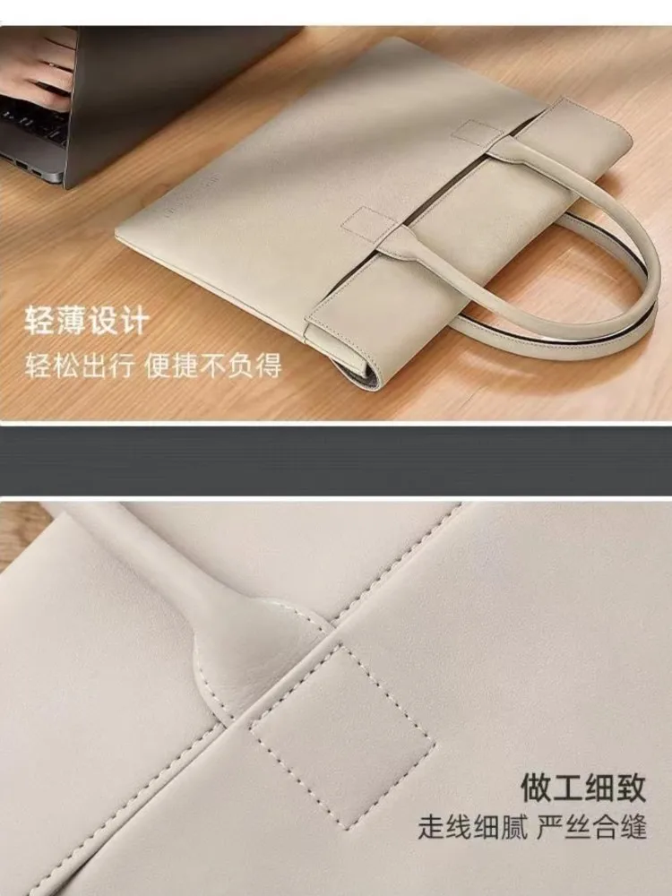 Ins Khaki Leather Laptop Sleeve Bag 14 15 16 Inch Durable Briefcase Handle Bag Notebook Waterproof Computer Bag Protective Case