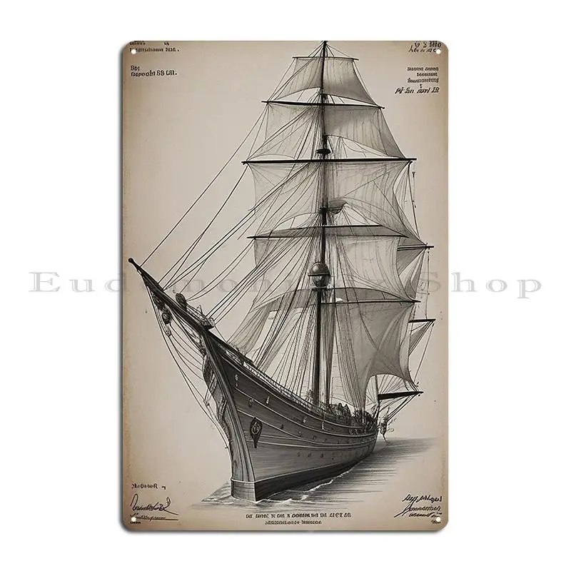 Pirate Ship Patent Structure Vintage Metal Plaque Poster Create Garage Club Bar Club Party Tin Sign Poster