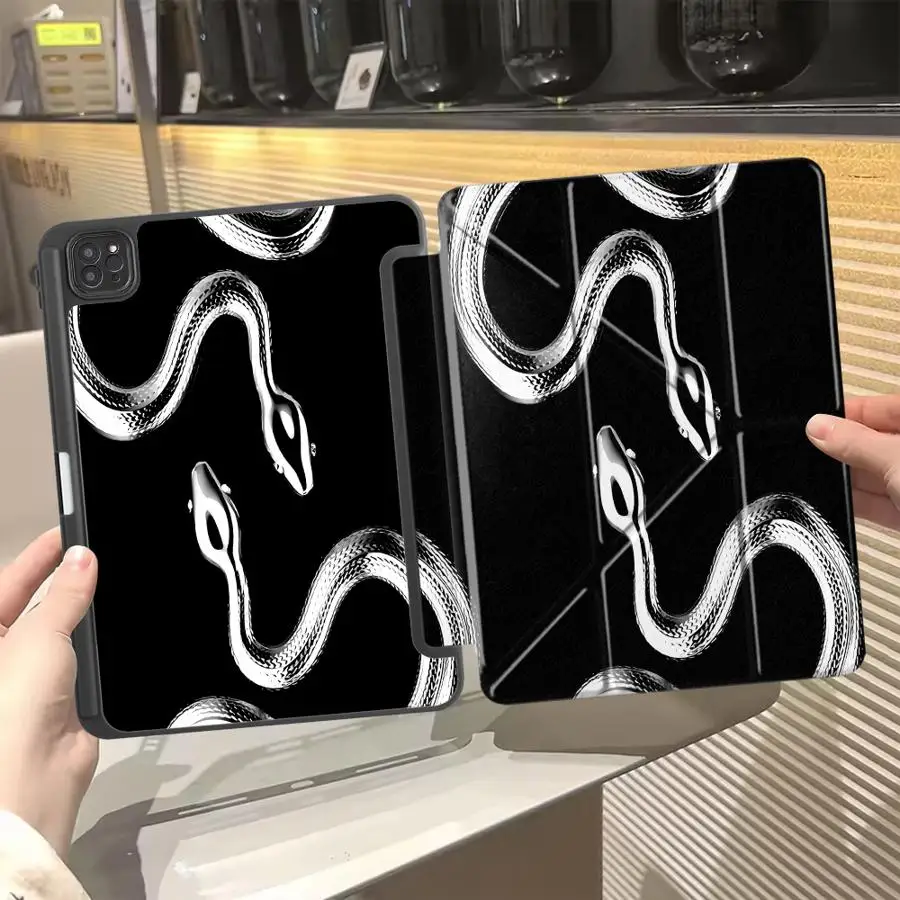 

Holder Cover Tablet Case For iPad Mini 7 6 Pro 10th 7th 11th 9th 8th Air M2 1 2 M4 Air 2025 4 5 M3 Black Gold Snake