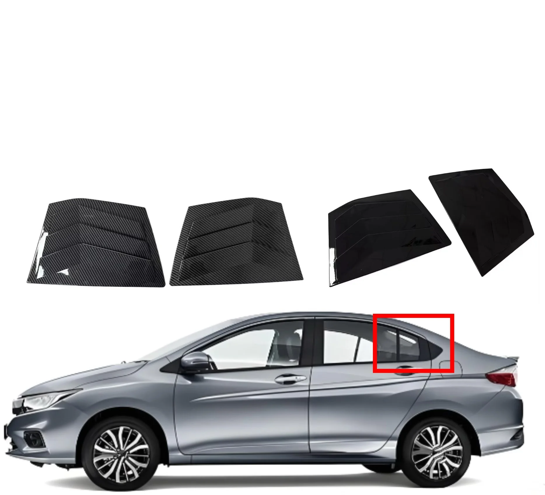 

Gloss Black Car Side Window Louver Fit For Honda City 2014 2015 2016 2017 2018 Car Rear Window Shutter Cover Spoiler
