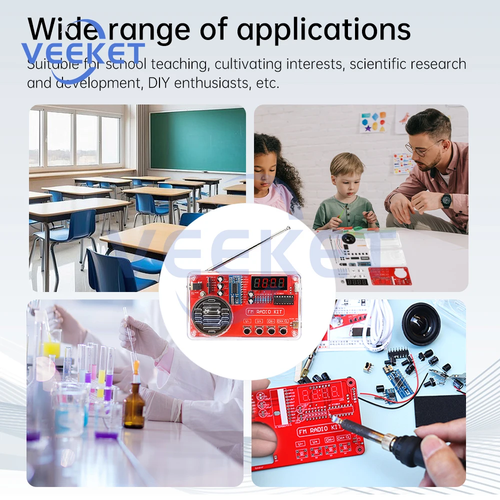 DIY FM Radio Electronic Kit Adjustable Frequency 50-108MHZ Digital Display DIY Soldering Project Practice Solder