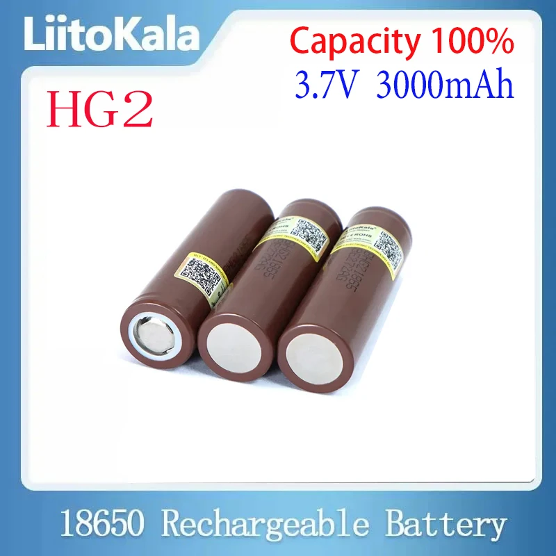 Original LiitoKala  HG2 18650 3.6V 3000mAh battery 18650HG2  discharge 20A dedicated For hg2 Power Rechargeable battery