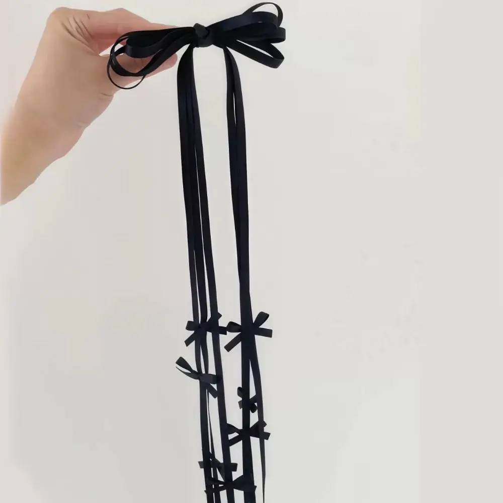 الرجعية شرابة Balletcore القوس دبوس الشعر Harajuku الباليه نمط طويل الشريط القوس مشبك شعر رباط شعر الأسود Bowknot المشابك فتاة #2