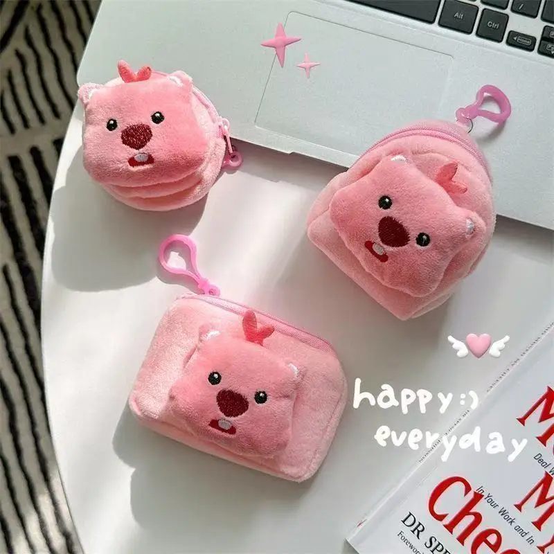 Cute Loopy girly mini coin purse keychain Little Beaver Ruby cartoon anime plush headphone storage bag ins pendant zipper