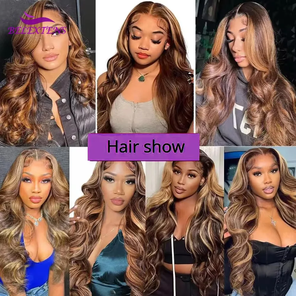 Body Wave Highlight Ombre Honey Blonde P4/27 Colored Wig 13x4 Transparent Lace Front Human Hair Wig Pre Plucked 3 Days Delivery