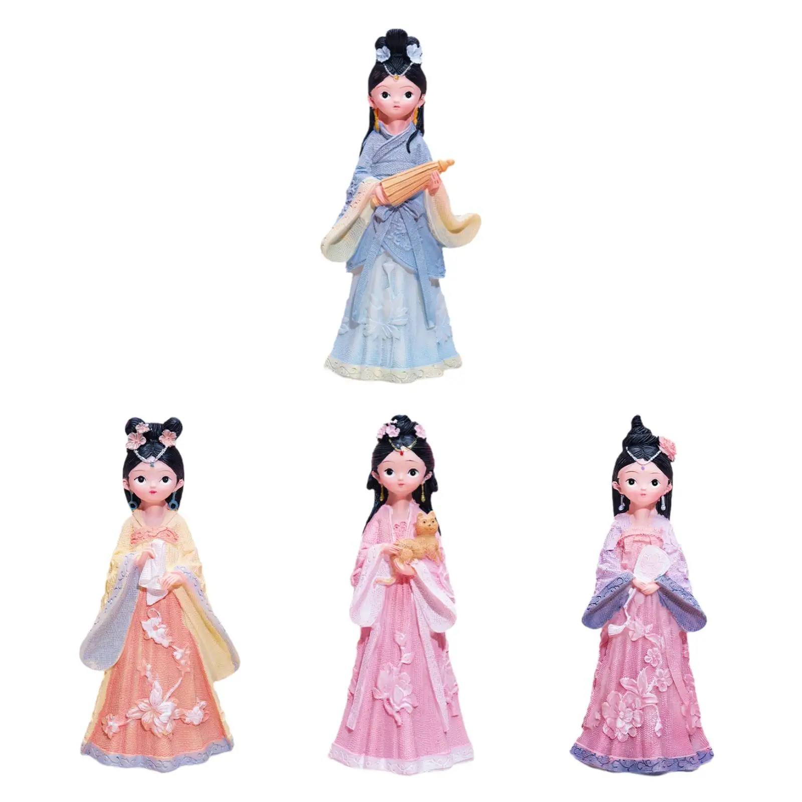 Chinese Ancient Girl Doll Resin Gifts Decorations Artwork Novelty Figurine for Bookshelf Living Room Desktop Bedroom Nightstands
