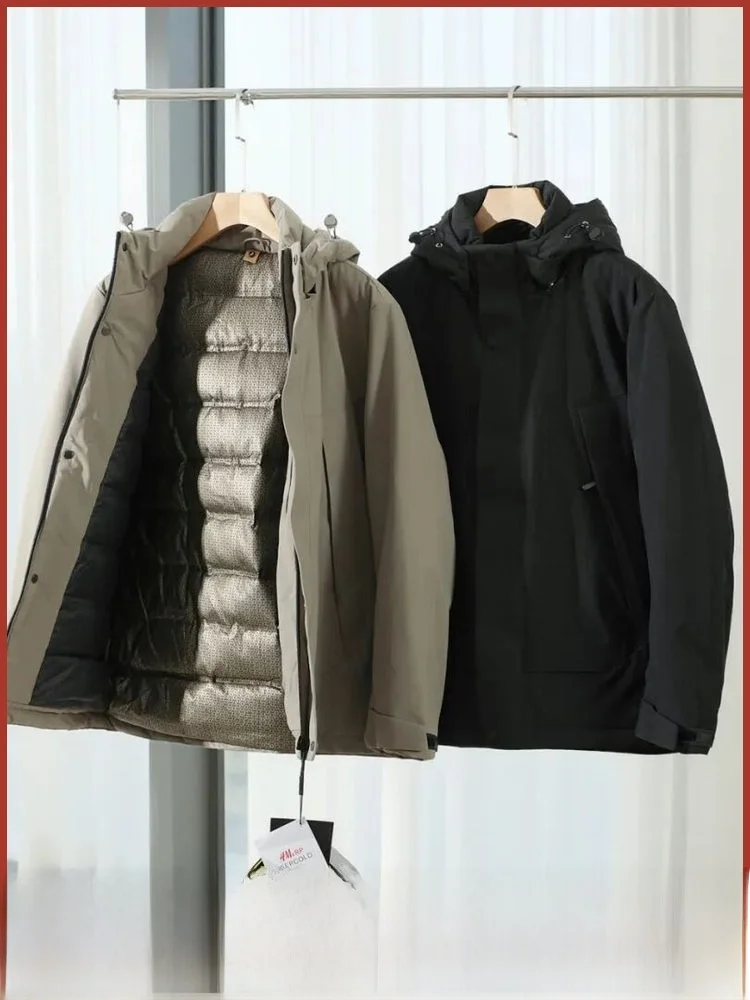 

Men's Thiened down Jaet Hooded Outdoor Winter Coat Windproof Warm Polyester Fiber Zipper Closure 90% White Du down