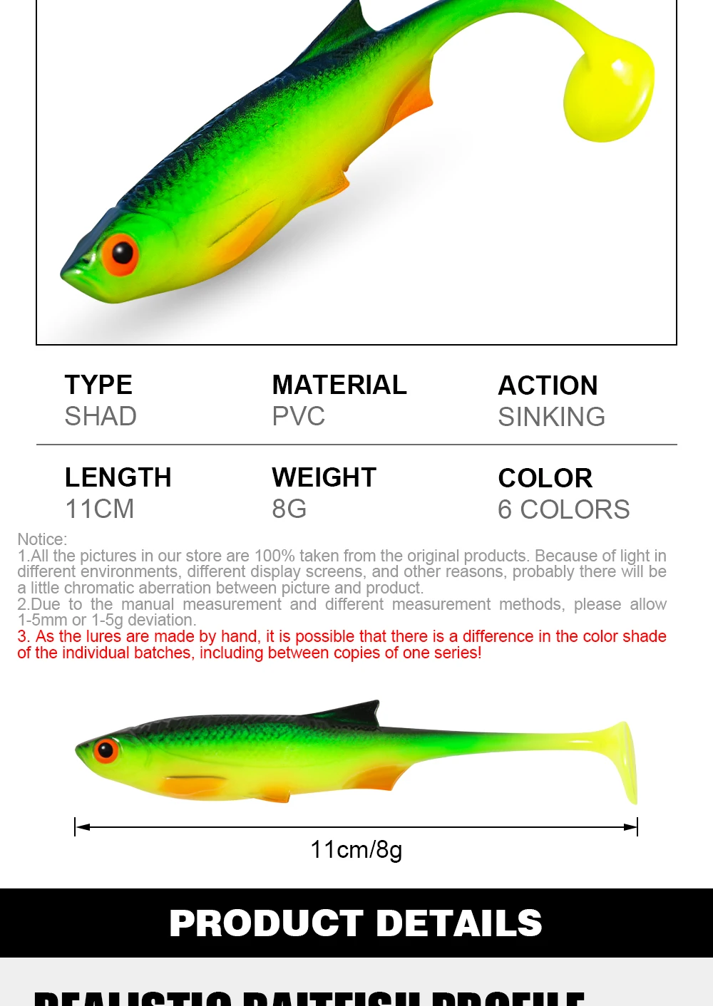 Hinweis Shad Bionic Soft Fishing Lure 11cm 8g Paddle Tail Swimbait Handgefertigter Köder Realistischer Köderfisch für Barsch, Hecht, Forelle, Raubfische – Detail 2