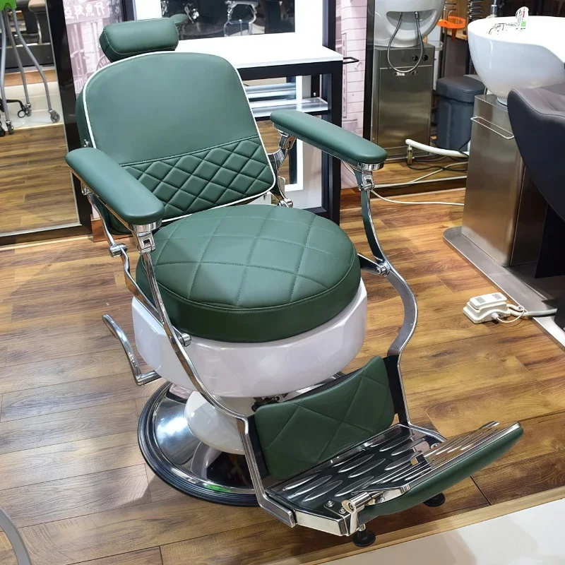 

Styling Chairs for Hair Stylist Green High End Vintage Oil Head Chair Barbershop Chair Silla Con Ruedas Commercial Furniture