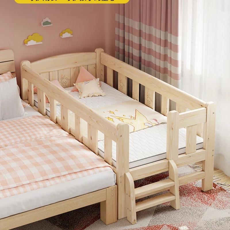Custom Single Bed Girl Princess Widened Crib Baby Stitching Big Bed