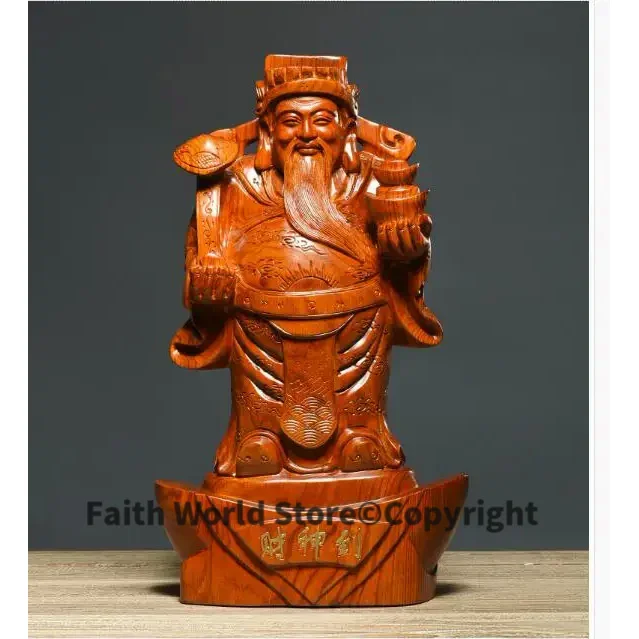 50CM large HOME Company store bring in wealth making money lucky The God of wealth CAI SHEN DAO Yellow pear wood carving statue