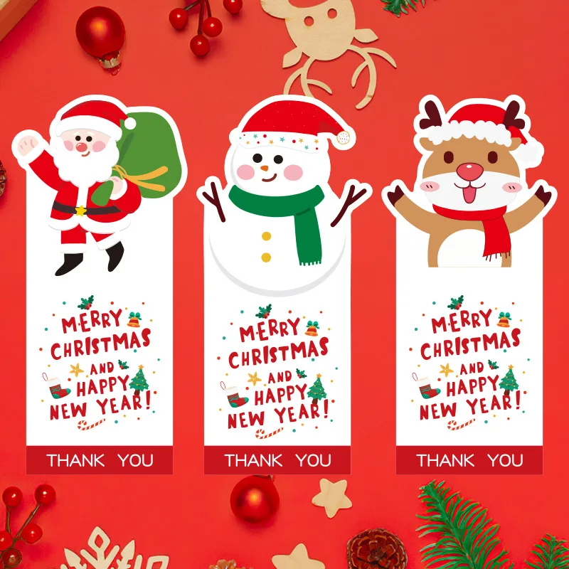 Cute Merry Christmas Stickers 50Pcs 6*13cm Red Santa Claus Gift Decorative Sealing Stickers Packaging Box Labels Christmas Tag