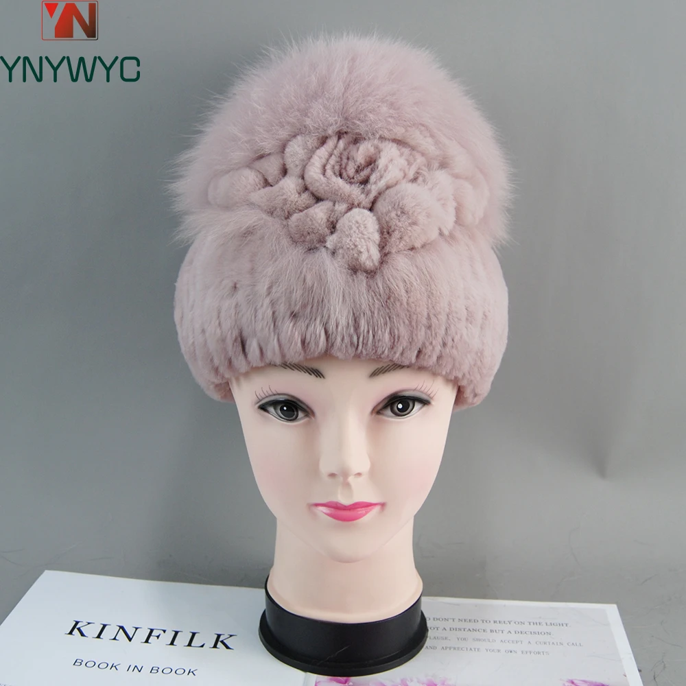 

New Russian Female Fur Headgear Brand Luxury Warm Beanies Cap Fashion Women Fur Hat For Winter Natural Rex Rabbit Fox Fur Cap