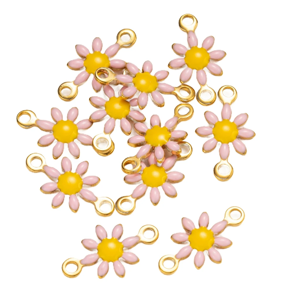 20pcs Stainless Steel 3D Enamel Daisy Charms Pendants Double Hole Connector for DIY Necklace Bracelet Jewelry Making Findings image 4
