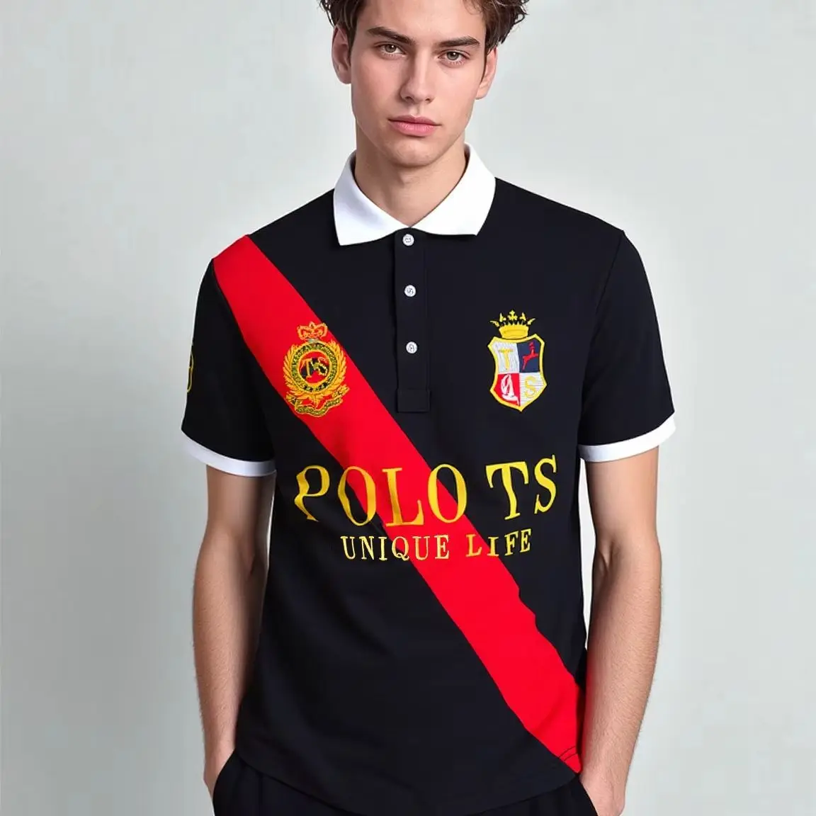 100% Cotton Men's Short Polo Shirt British Sports Leisure Diagonal Stitching Color Design Collar Tee Shirt Plus US Size XS-7XL — купить у AliExpress WW