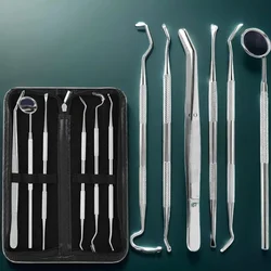 6 pz/pacco strumento dentale in acciaio inossidabile Set per l'igiene orale per la rimozione dentale endoscopio rimozione del ridimensionamento dentale confezione in pelle