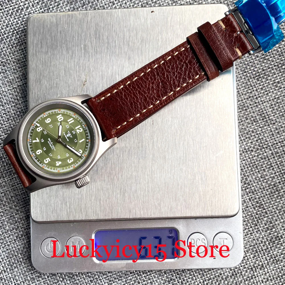 36mm Pilot Titanium Case Tandorio 200m Waterproof Black/Green/Sliver/Blue Dial Lume Automatic NH35 PT5000 Men Watch Leather Band