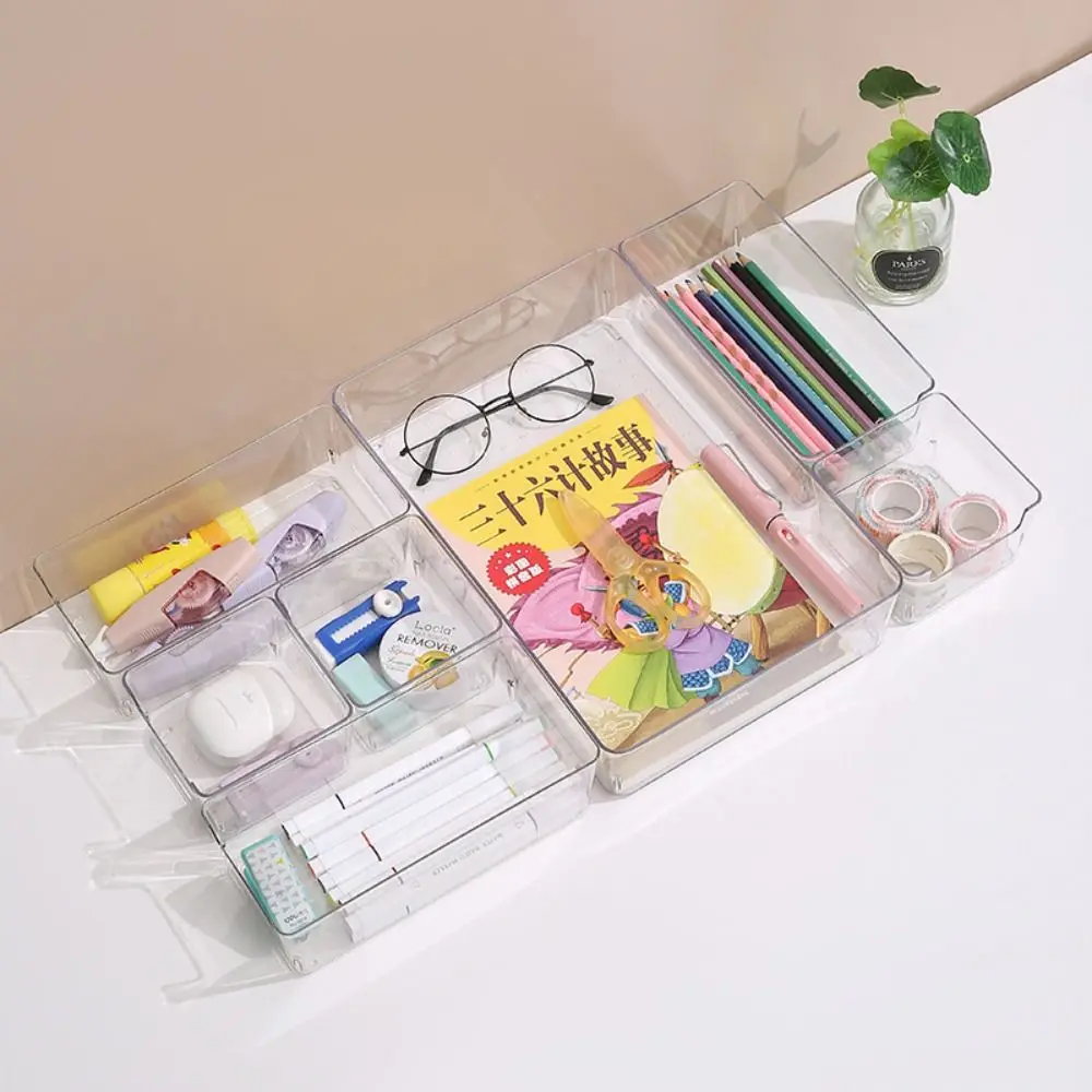 Transparent Transparent Desk Storage Box Plastic Wave Point Stationery Sorting Box Anti-Scratch Space Saving