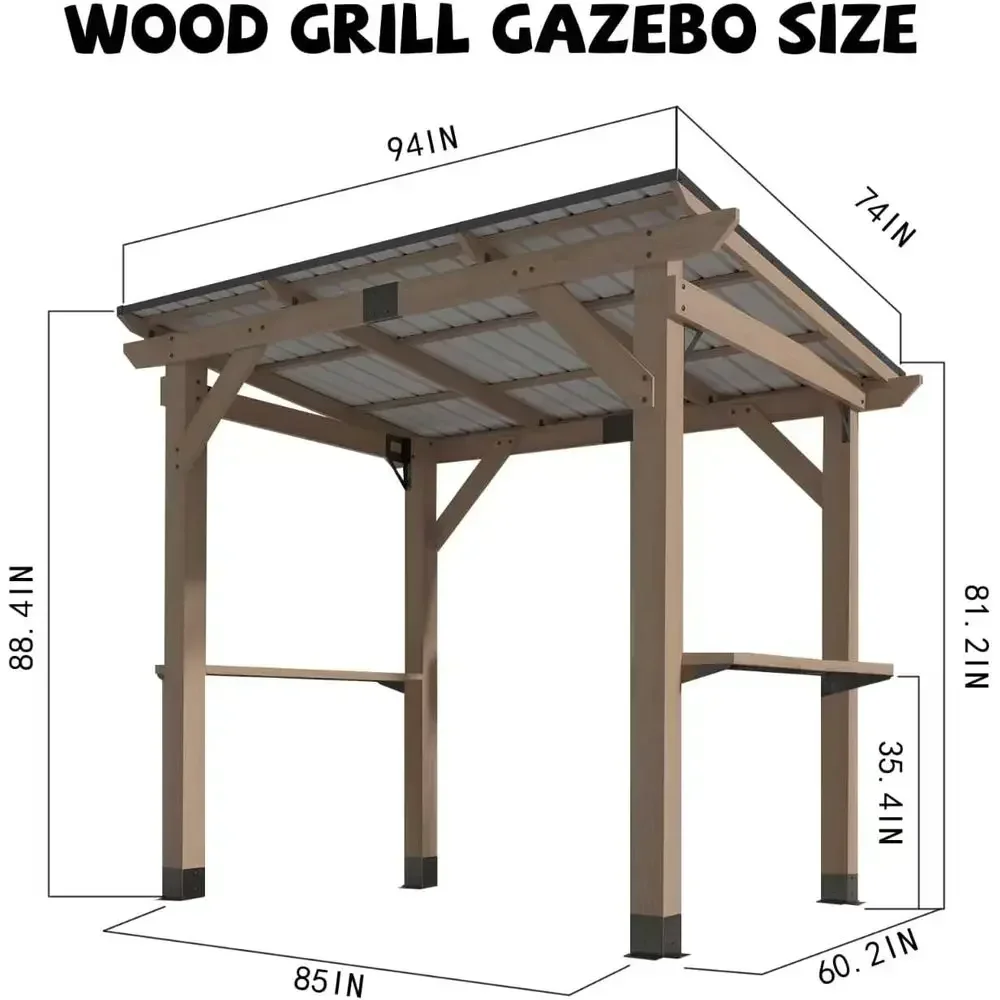 Outdoor Wooden BBQ Gazebo with Sloping Roof and Side Storage for Patio, Garden, and Backyard