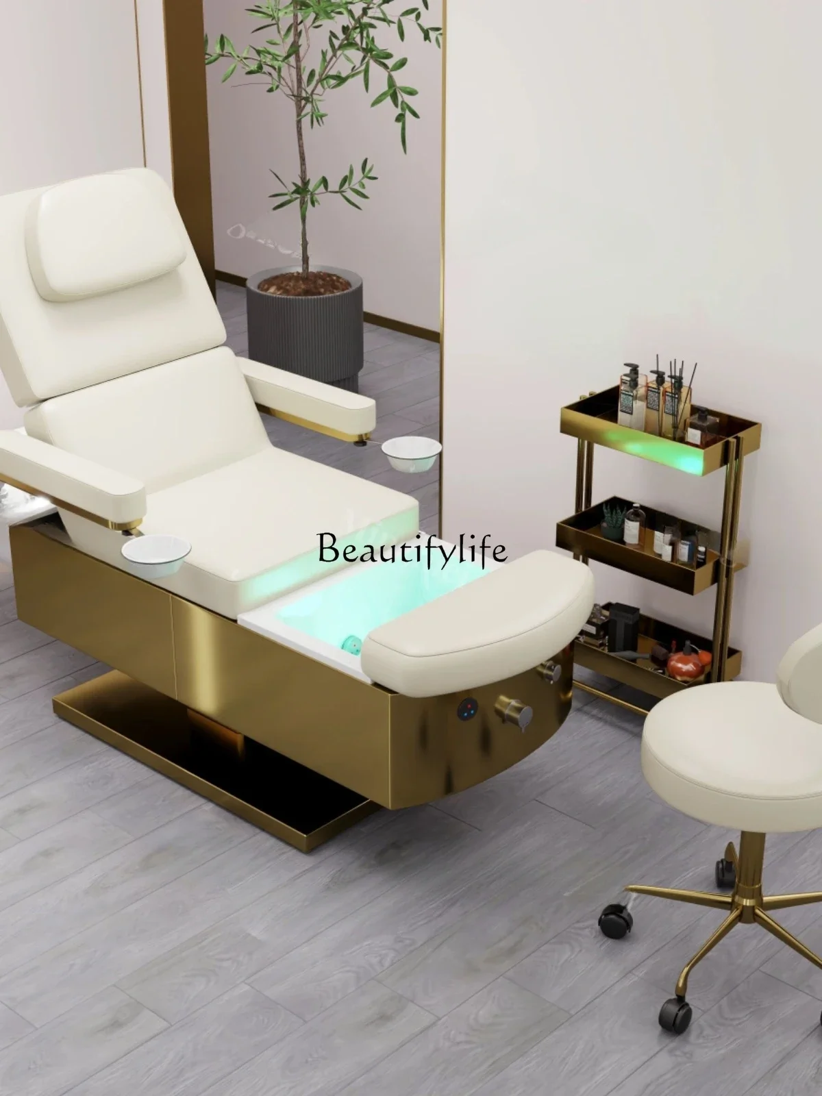 

02Hair Salon Shop Shampoo Chair Foot Bath Manicure Multi-Functional Full Lying Massage Couch