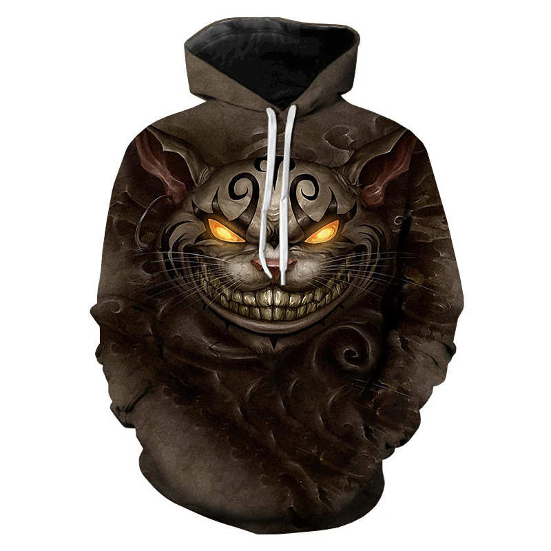 Sudadera con capucha de Cosplay de gato de Cheshire divertido para hombre, de película 3D Sudadera con capucha, abrigo informal, Tops de moda