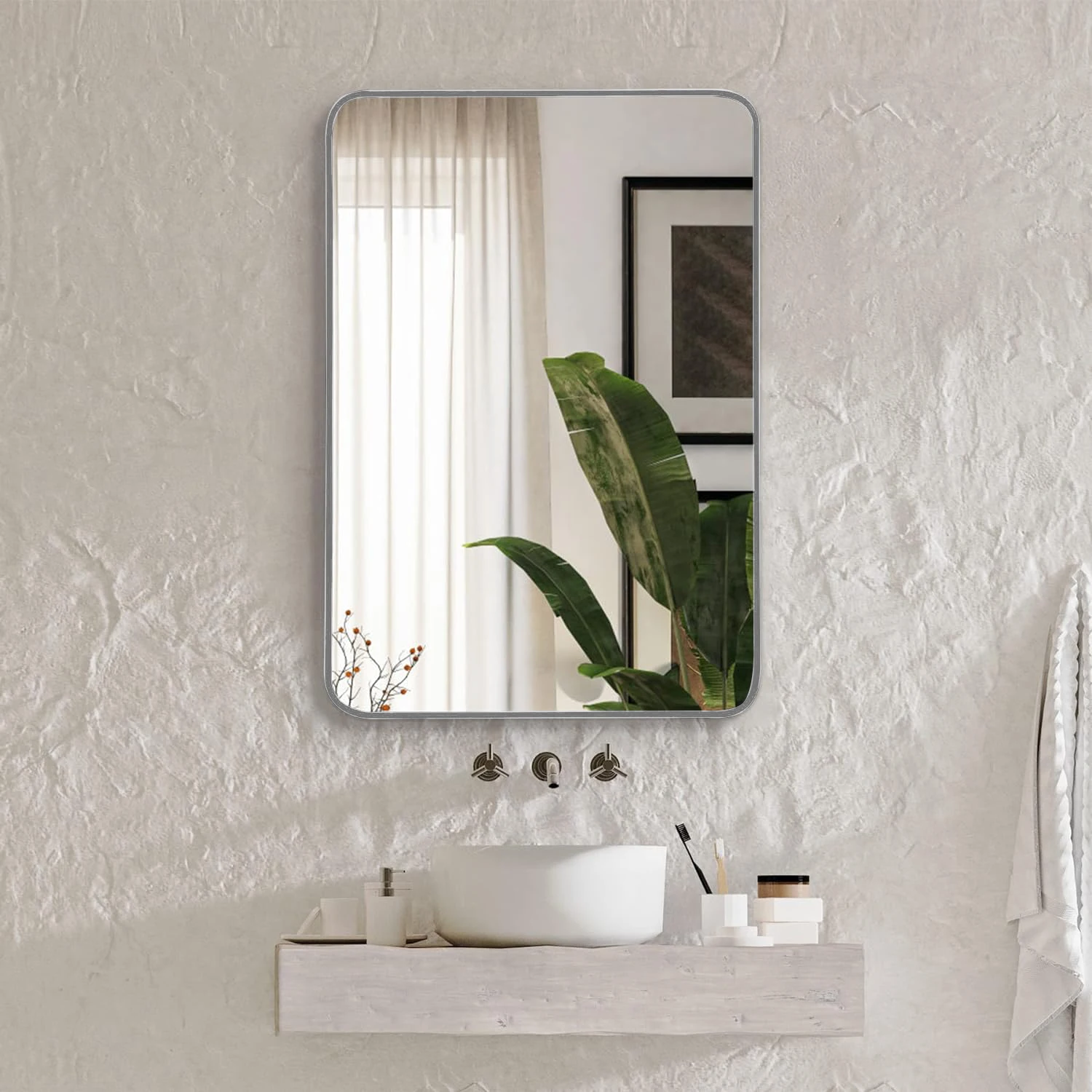 22 x 30 Inch Classic Rectangular Bathroom Wall Mirror with Brushed Premium Rust Resistant Aluminum Frame, Silver