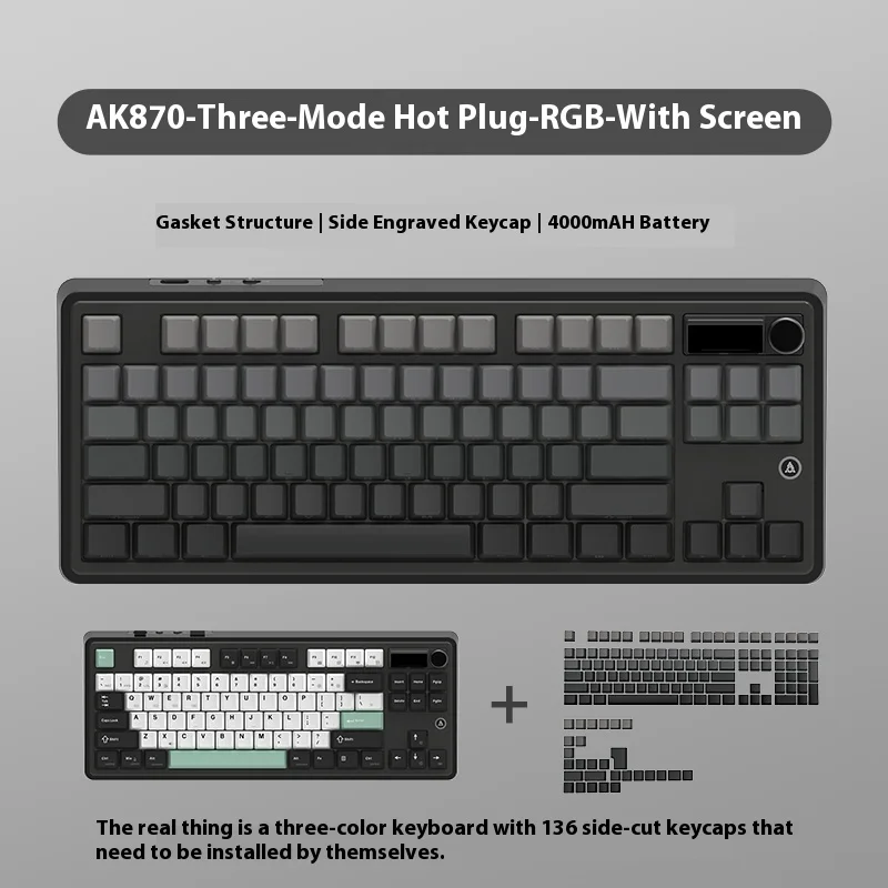 

Ajazz Ak870pro Wireless Bluetooth Three-Mode Mechanical Gaming Keyboard Customized Hot-Swap Screen Side Engraved Keycaps Gift